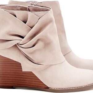 Womens Faux Suede Wedge Booties Ankle Heels Bow Knot Casual Winter Shoes